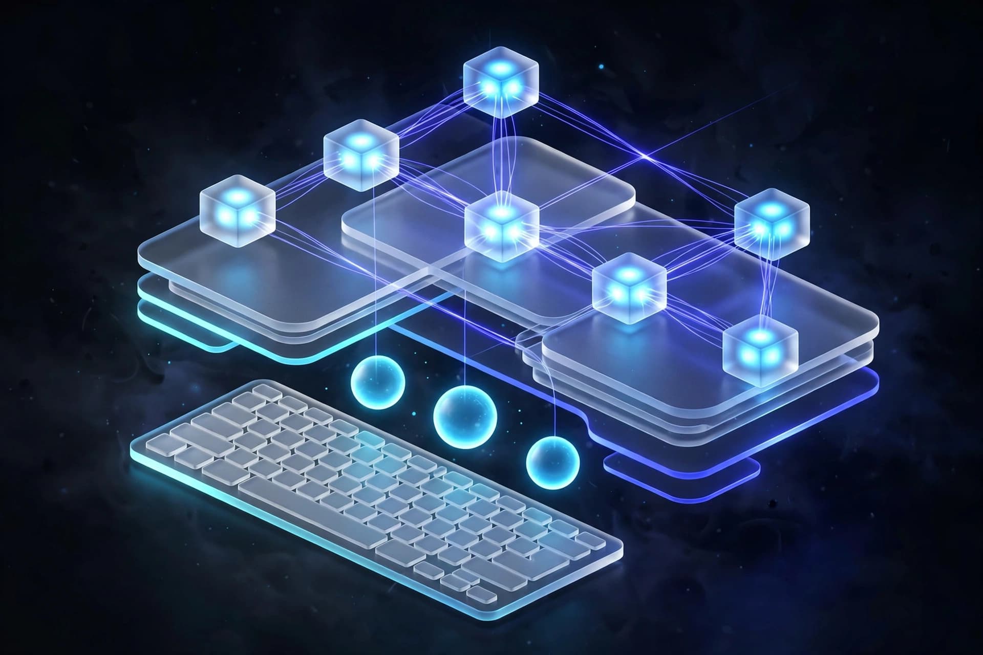 Canto visual — glowing command nodes connected by indigo filaments